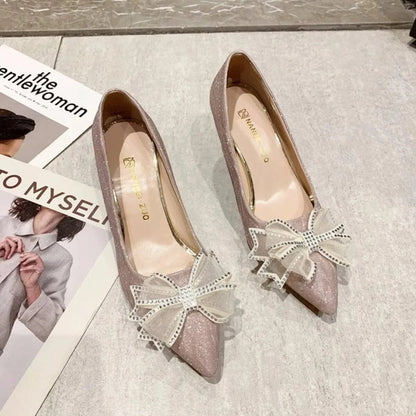 Bow Point Toe Pumps Rose Gold - Fashorio