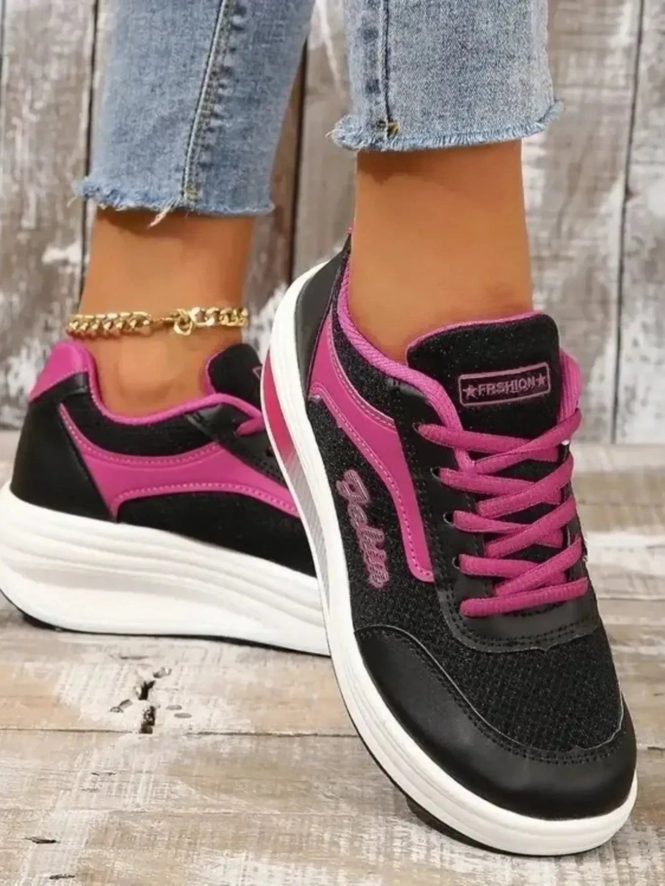 Fashorio Rose Red / 36 Breathable Lace Up Contrast Mesh Athletic