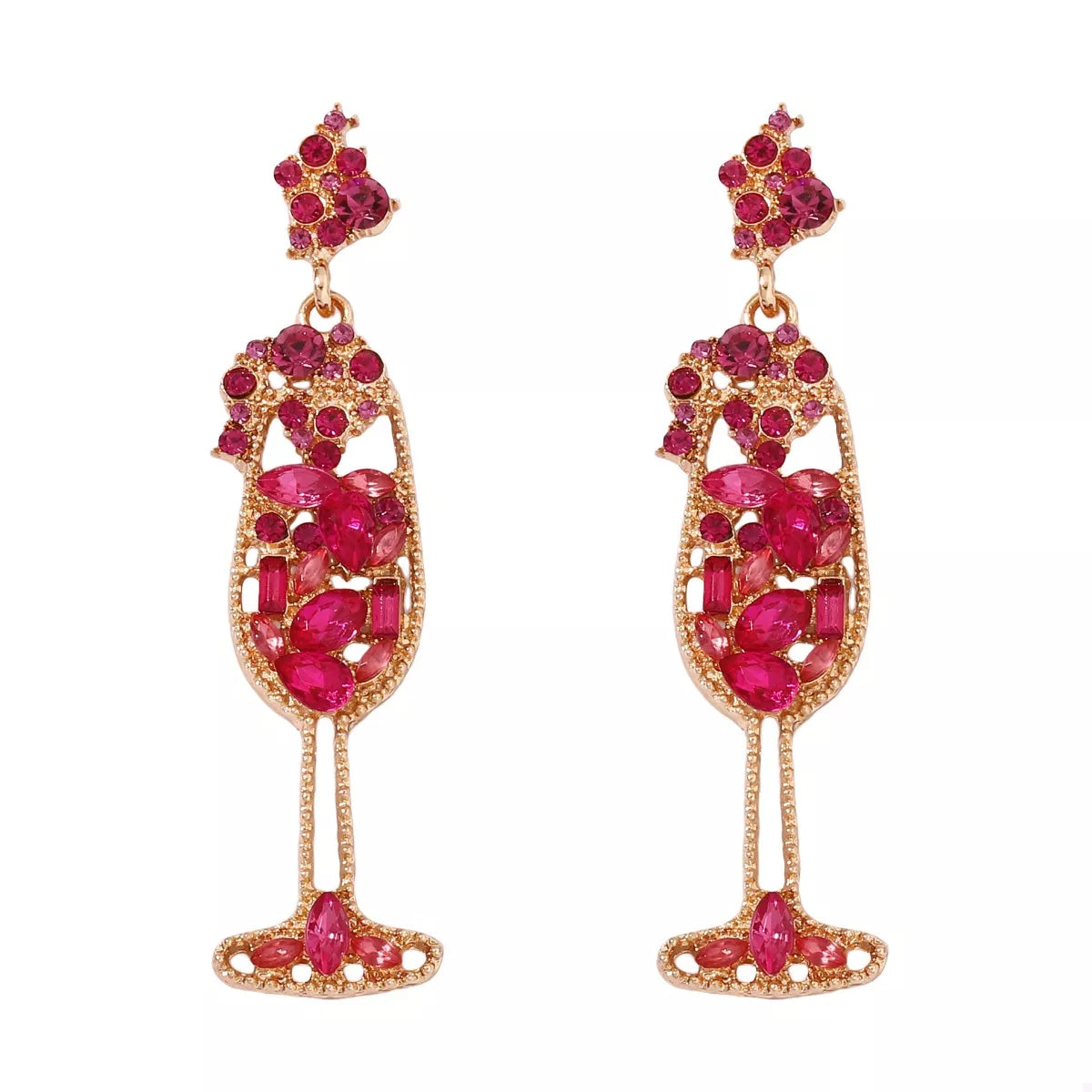 Fashorio Rose Red / onesize Champagne Glass Rhinestone Dangle Earrings