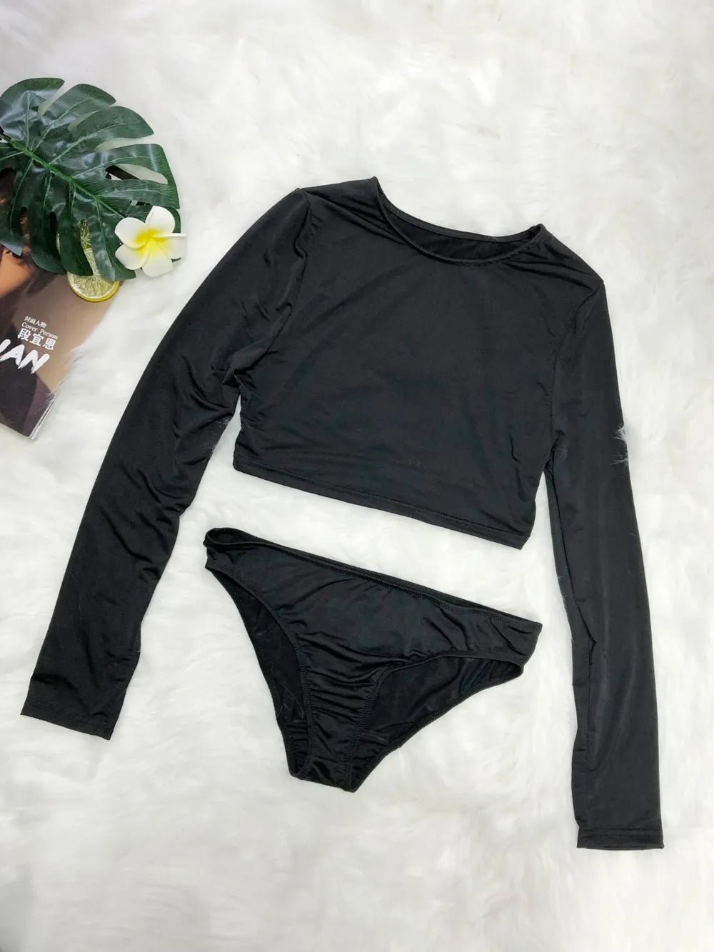 Fashorio Round Neck Long Sleeve Top and Brief Swim Set