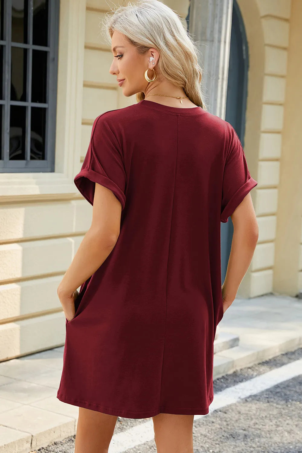 Fashorio Round Neck Rolled Short Sleeve Tee Dress