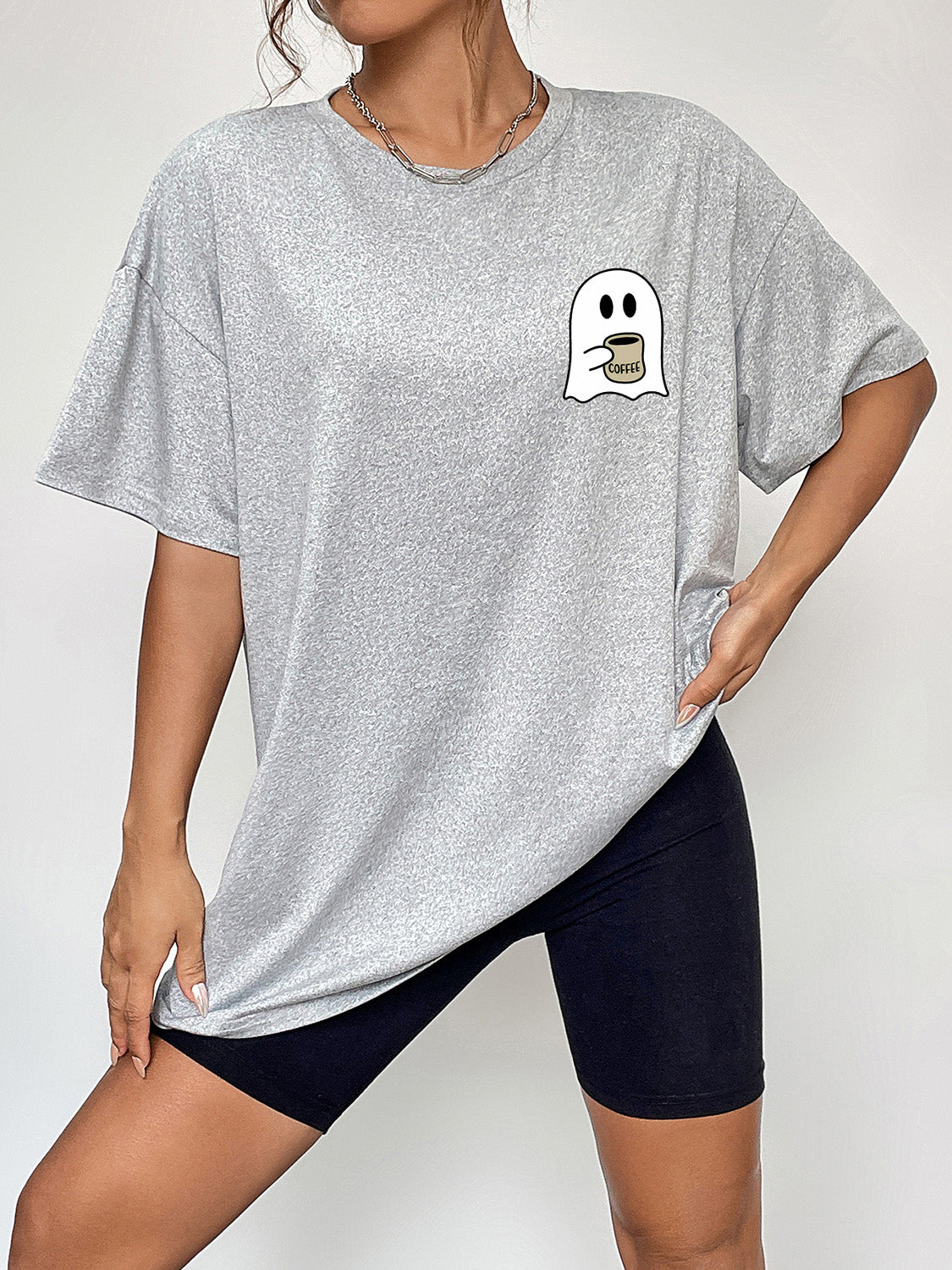 Fashorio Round Neck Short Sleeve Ghost Graphic T-Shirt