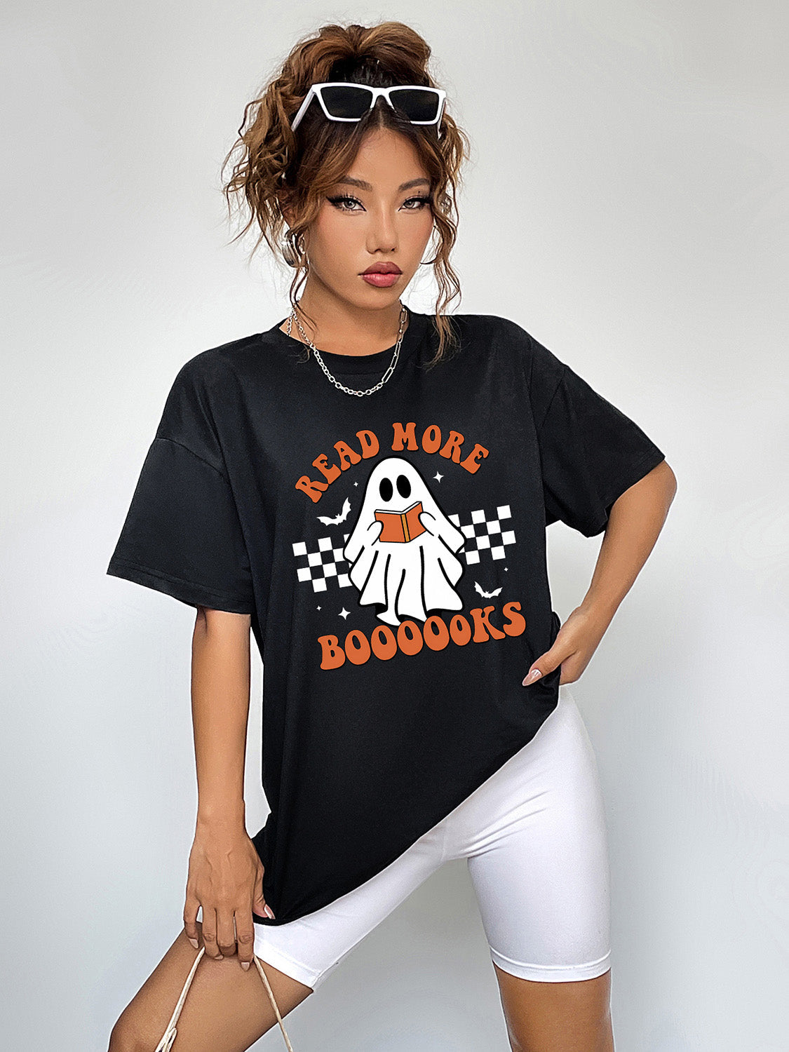 Fashorio Round Neck Short Sleeve Ghost Graphic T-Shirt