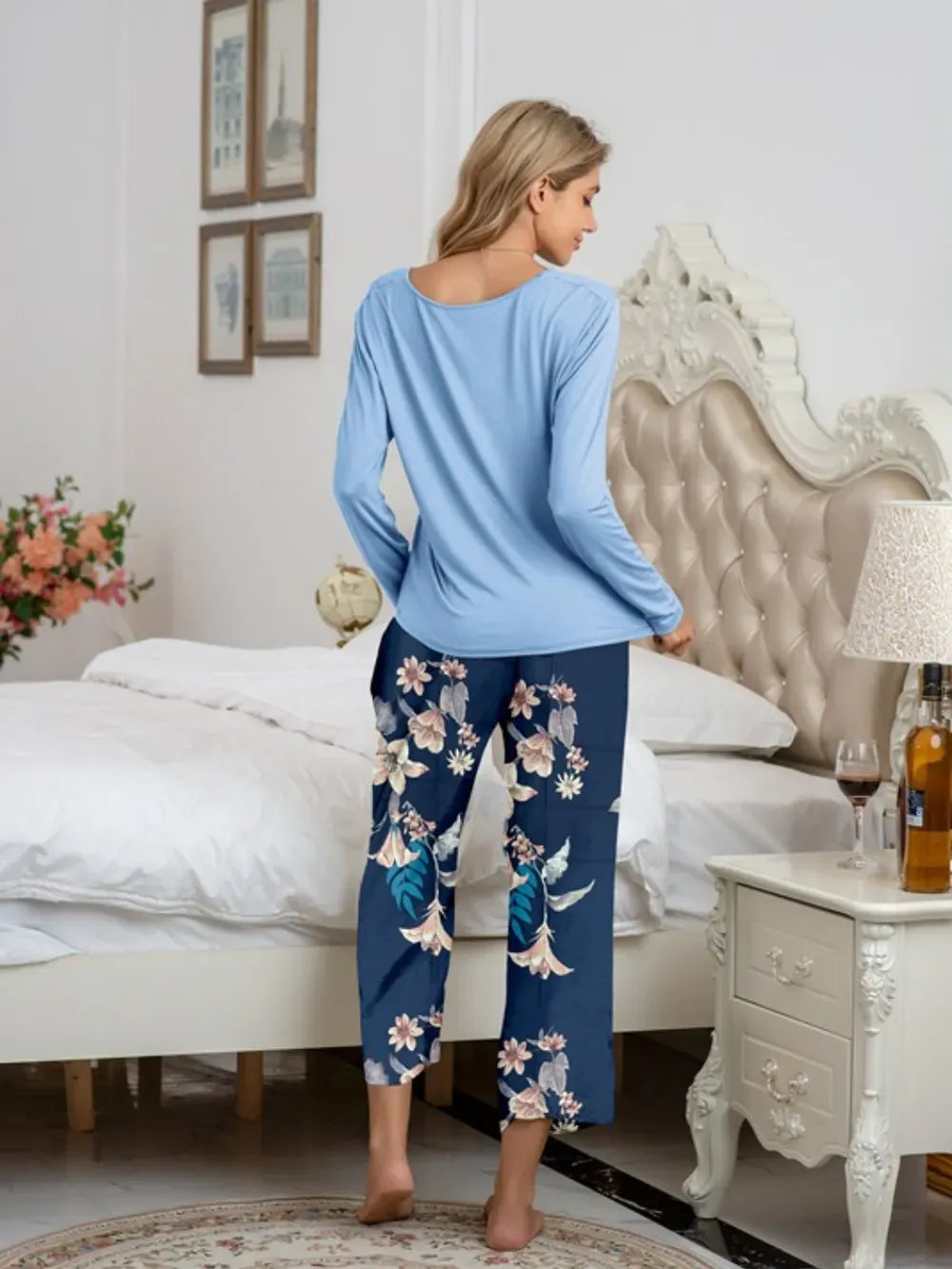 Fashorio Round Neck Top and Printed Pants Lounge Set