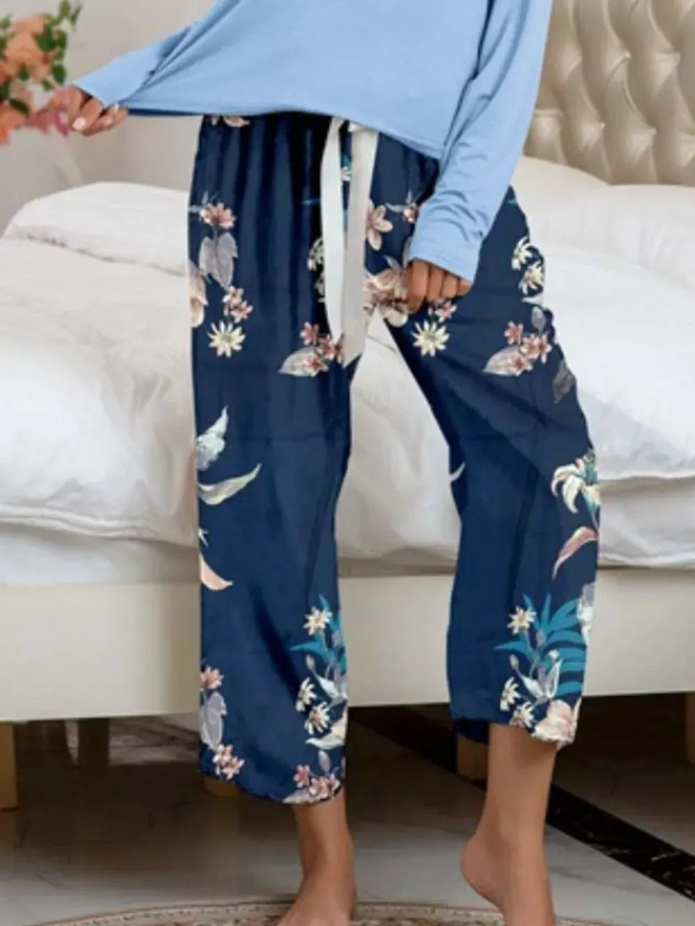 Fashorio Round Neck Top and Printed Pants Lounge Set