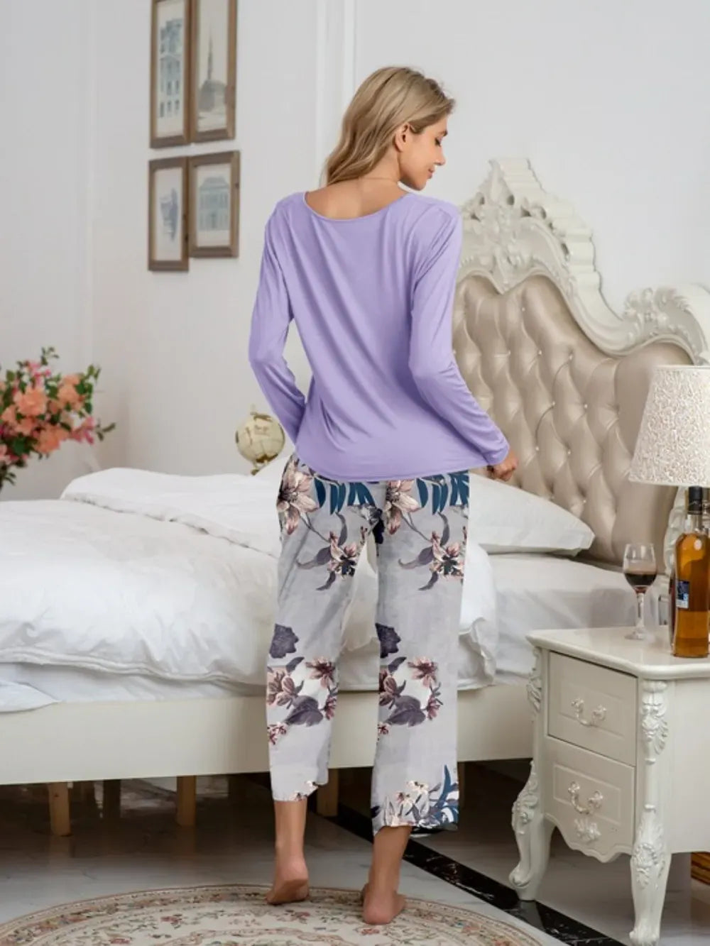 Fashorio Round Neck Top and Printed Pants Lounge Set