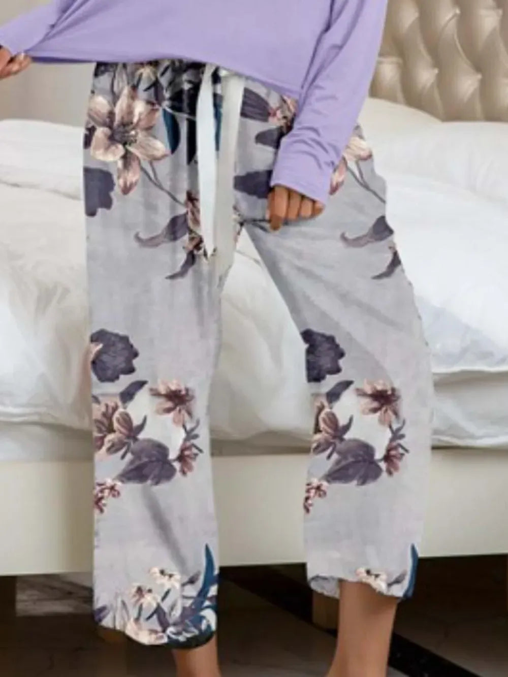 Fashorio Round Neck Top and Printed Pants Lounge Set