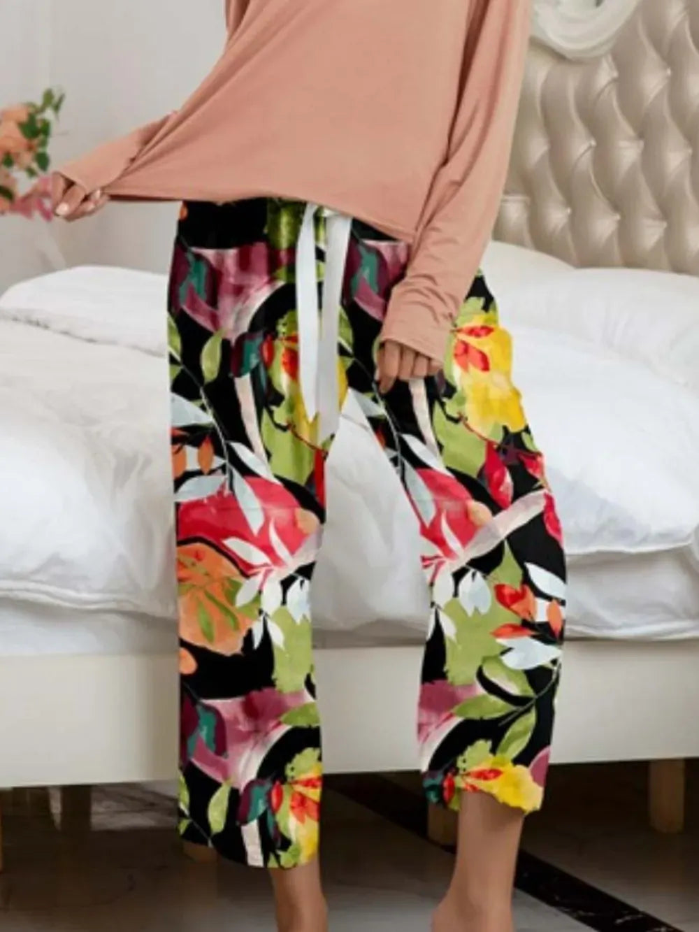 Fashorio Round Neck Top and Printed Pants Lounge Set