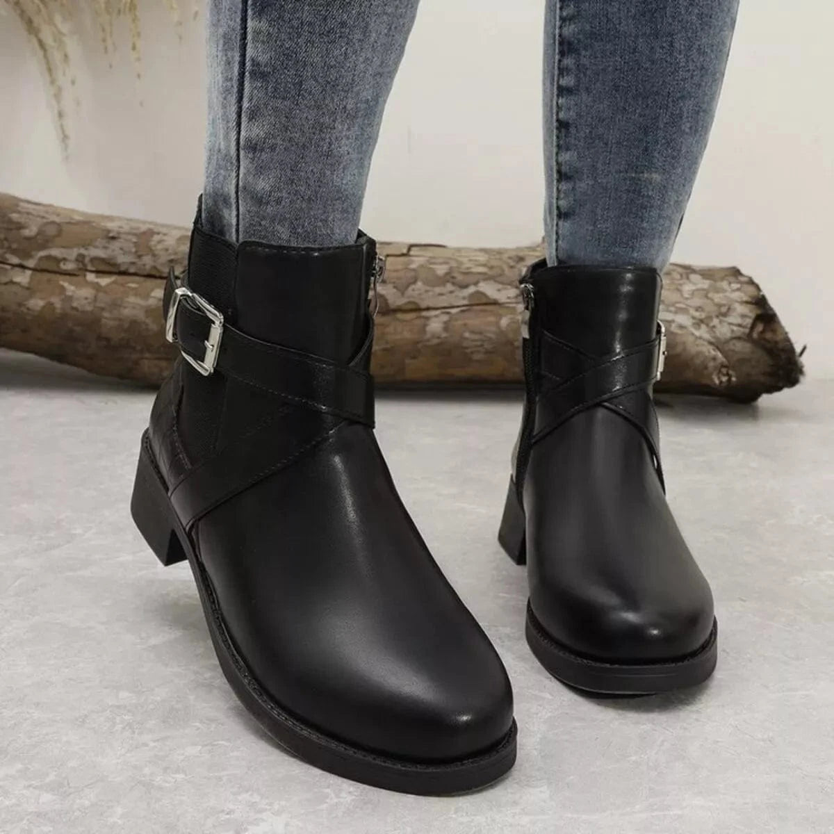 Round Toe Block Heels Boots - Fashorio