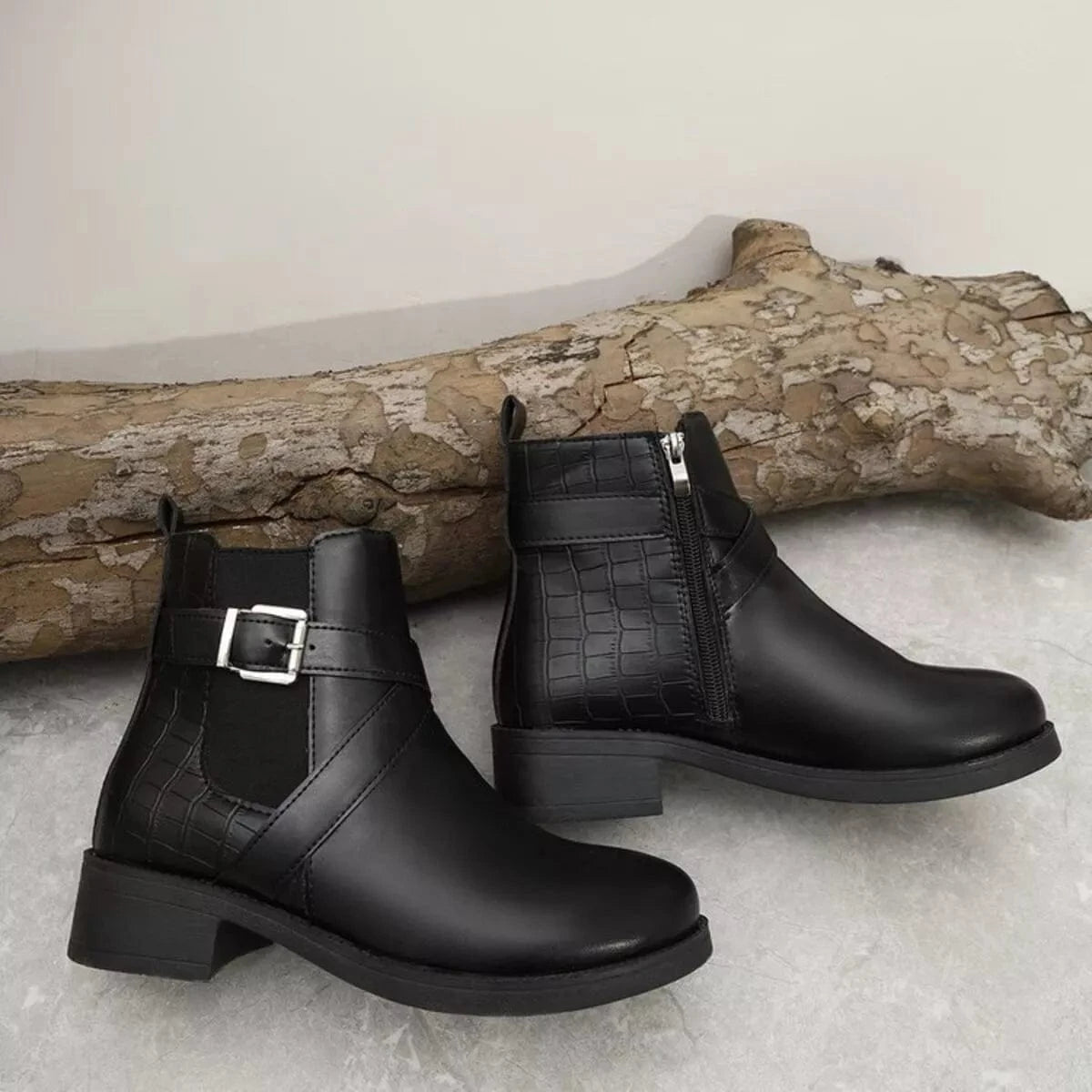 Round Toe Block Heels Boots - Fashorio