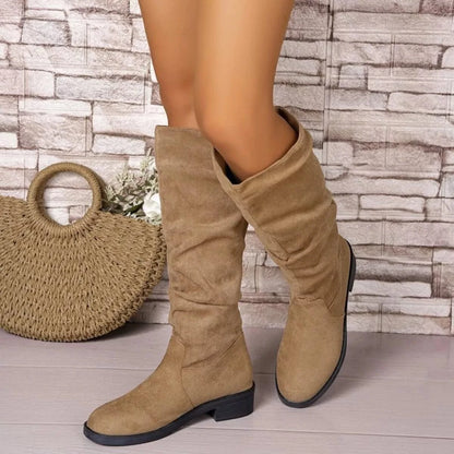 Round Toe Block Heels Boots - Fashorio