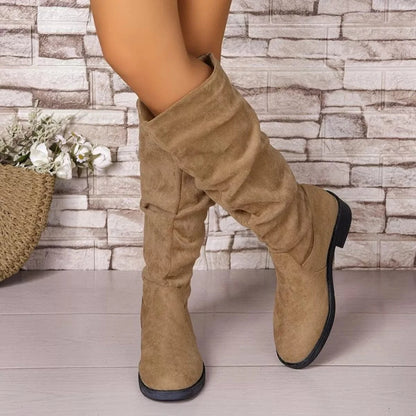 Round Toe Block Heels Boots - Fashorio