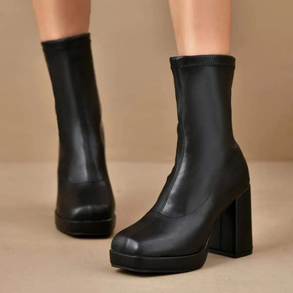 Round Toe Block Heels Boots - Fashorio