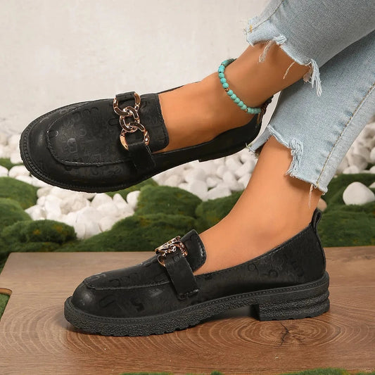 Round Toe Block Heels Loafers - Fashorio