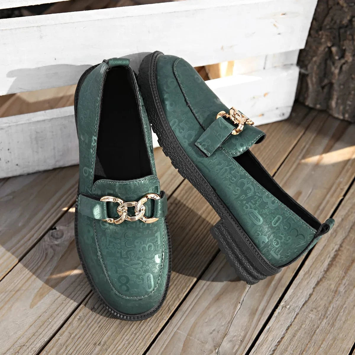 Round Toe Block Heels Loafers - Fashorio