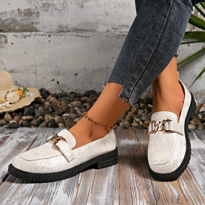 Round Toe Block Heels Loafers - Fashorio