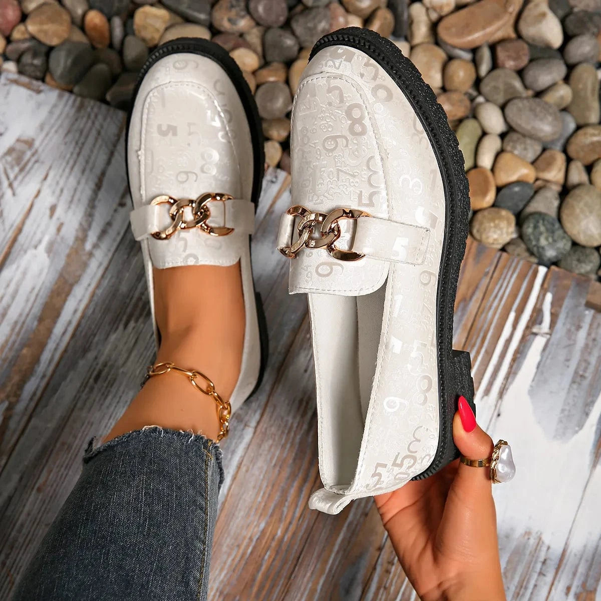 Fashorio Round Toe Block Heels Loafers