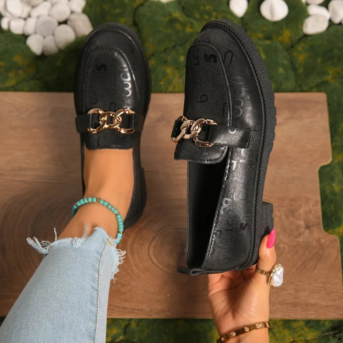 Fashorio Round Toe Block Heels Loafers