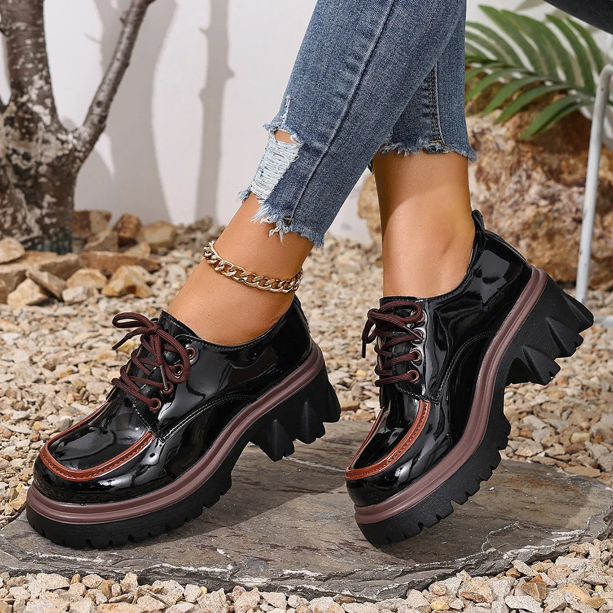 Fashorio Round Toe Block Heels Loafers