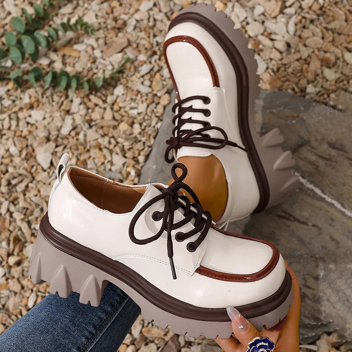 Fashorio Round Toe Block Heels Loafers