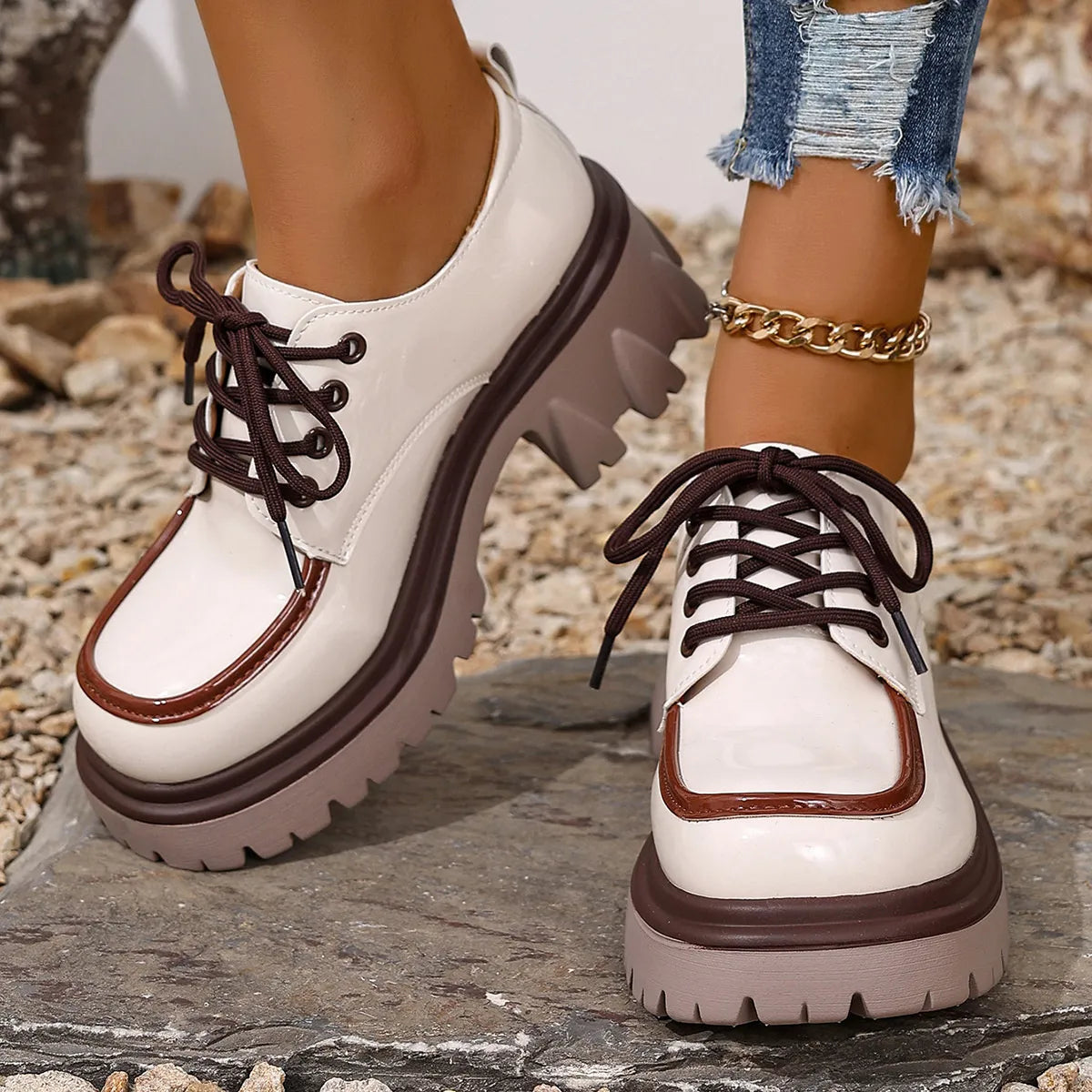 Fashorio Round Toe Block Heels Loafers