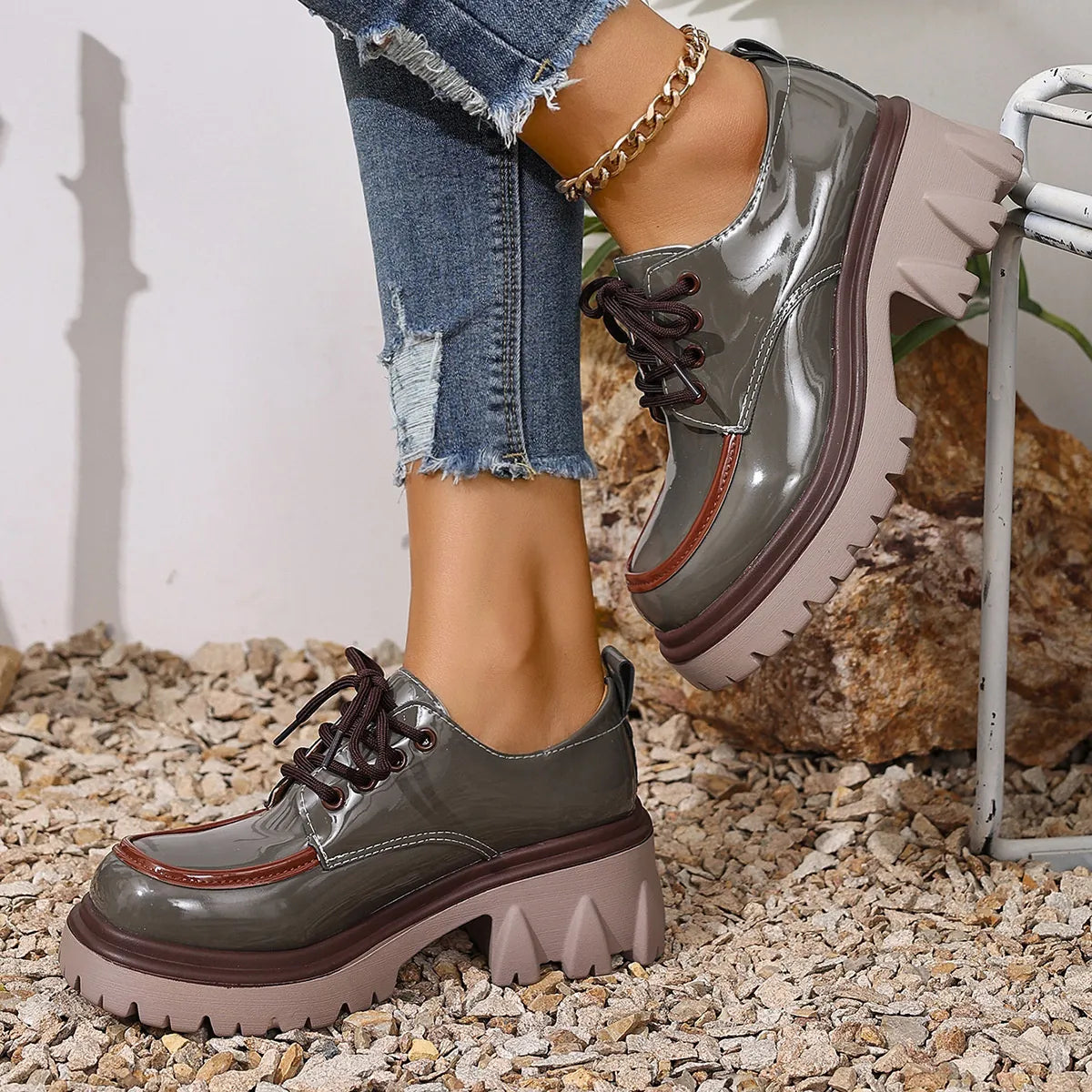 Fashorio Round Toe Block Heels Loafers