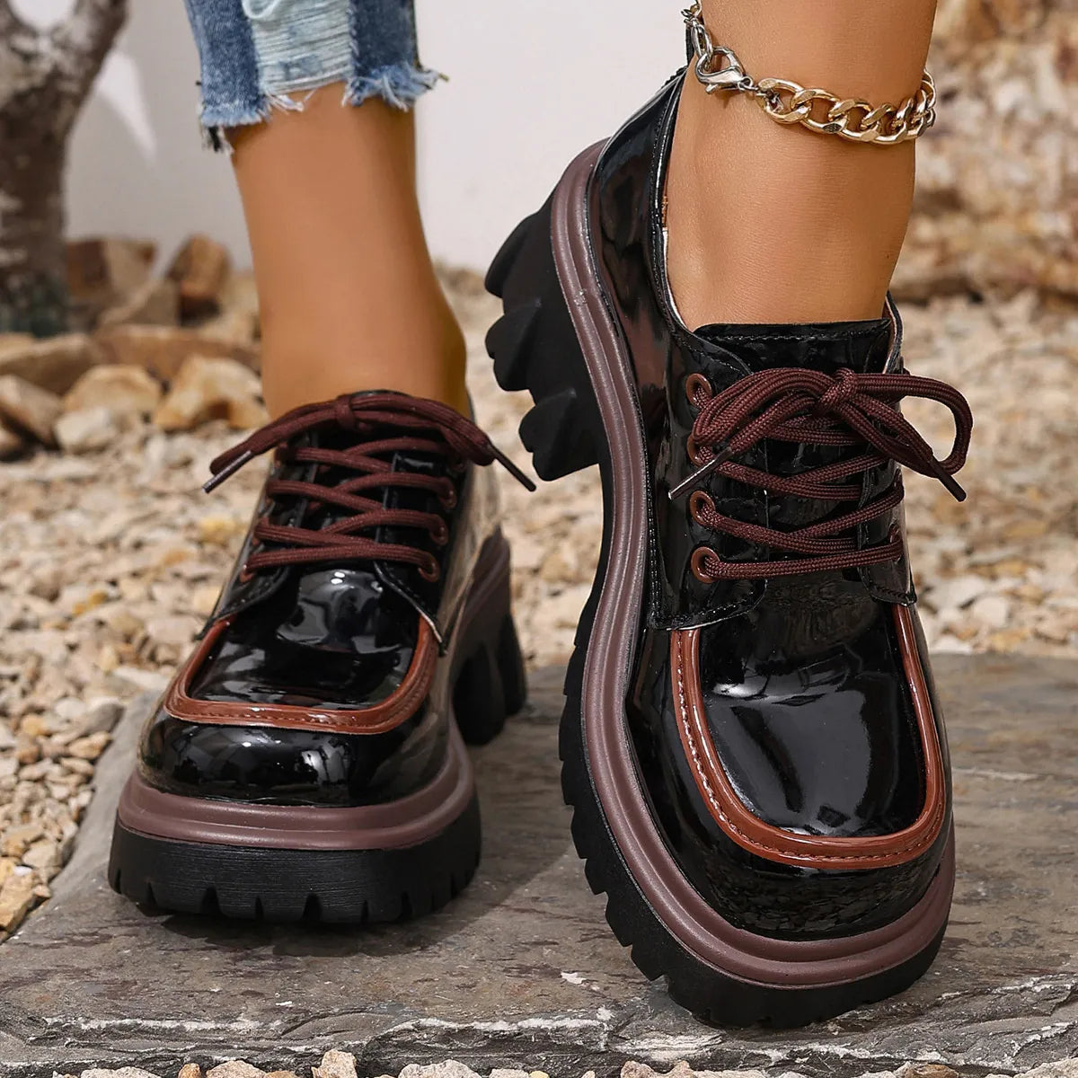 Fashorio Round Toe Block Heels Loafers