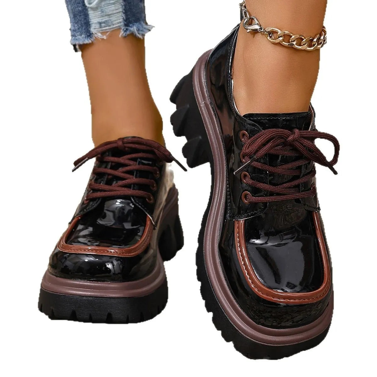 Fashorio Round Toe Block Heels Loafers