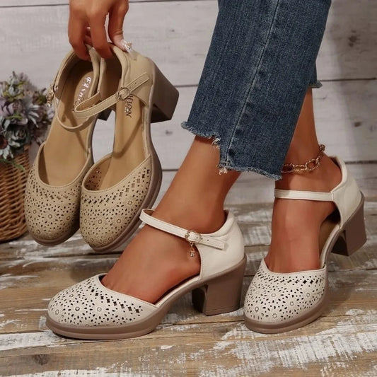 Round Toe Block Heels Pumps - Fashorio