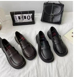 Round Toe Leather Loafers - Fashorio