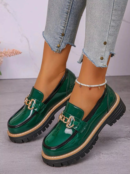 Round Toe Platform Loafers - Fashorio