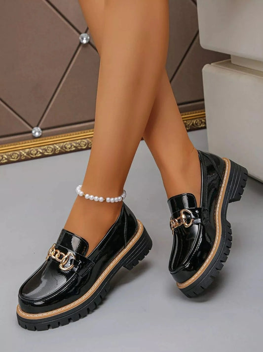 Round Toe Platform Loafers - Fashorio
