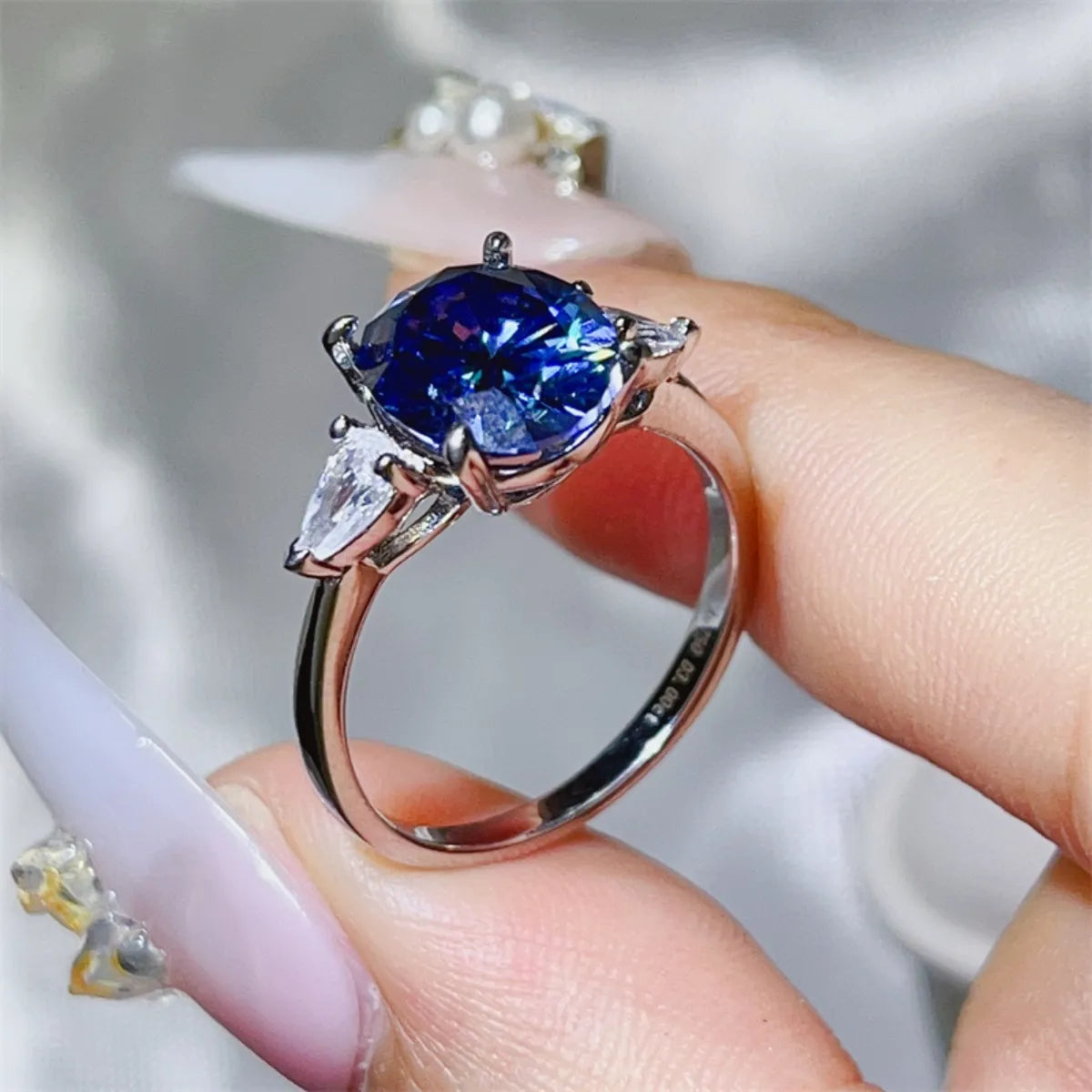 Fashorio Royal Blue / 5 3 Carat Moissanite 925 Sterling Silver Ring