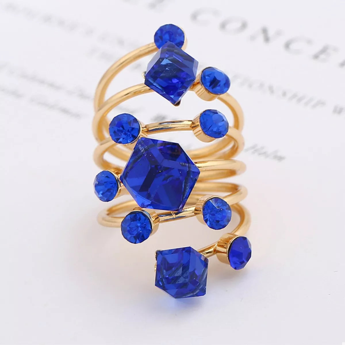 Fashorio Royal Blue / One Size 18K Gold-Plated Multi-Layered Ring