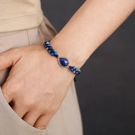 Handmade Teardrop Shape Beaded Bracelet Royal Blue One Size - Fashorio