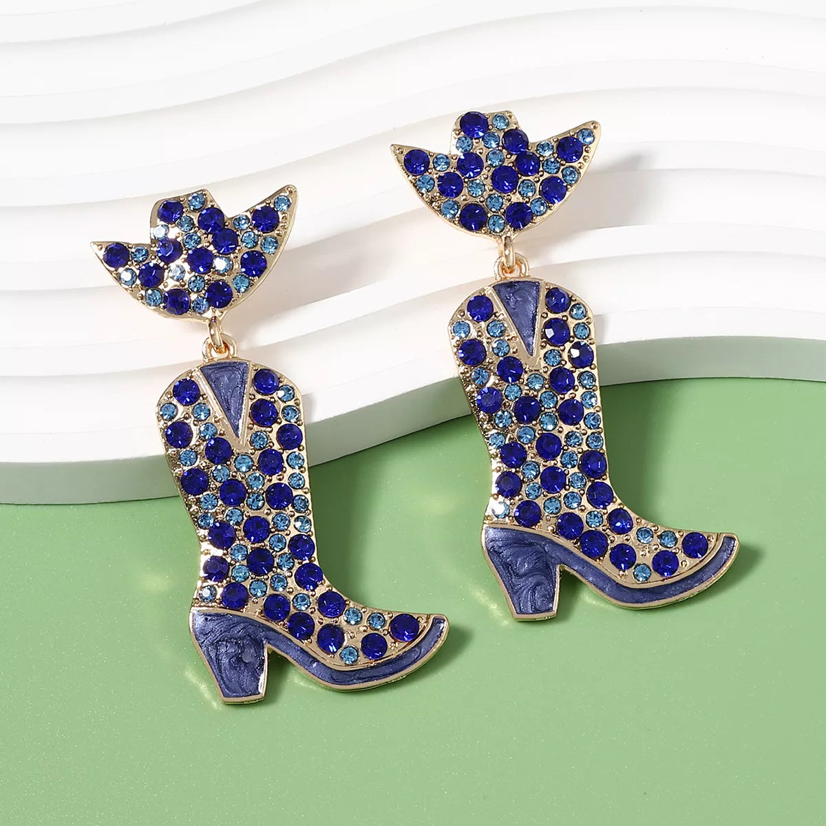 Fashorio Royal Blue / onesize Rhinestone Cowboy Boot Dangle Earrings