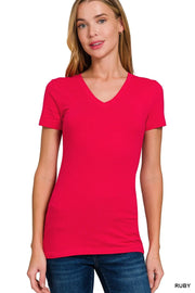 Fashorio RUBY / S Zenana Basic Cotton V-Neck Short Sleeve T-Shirt