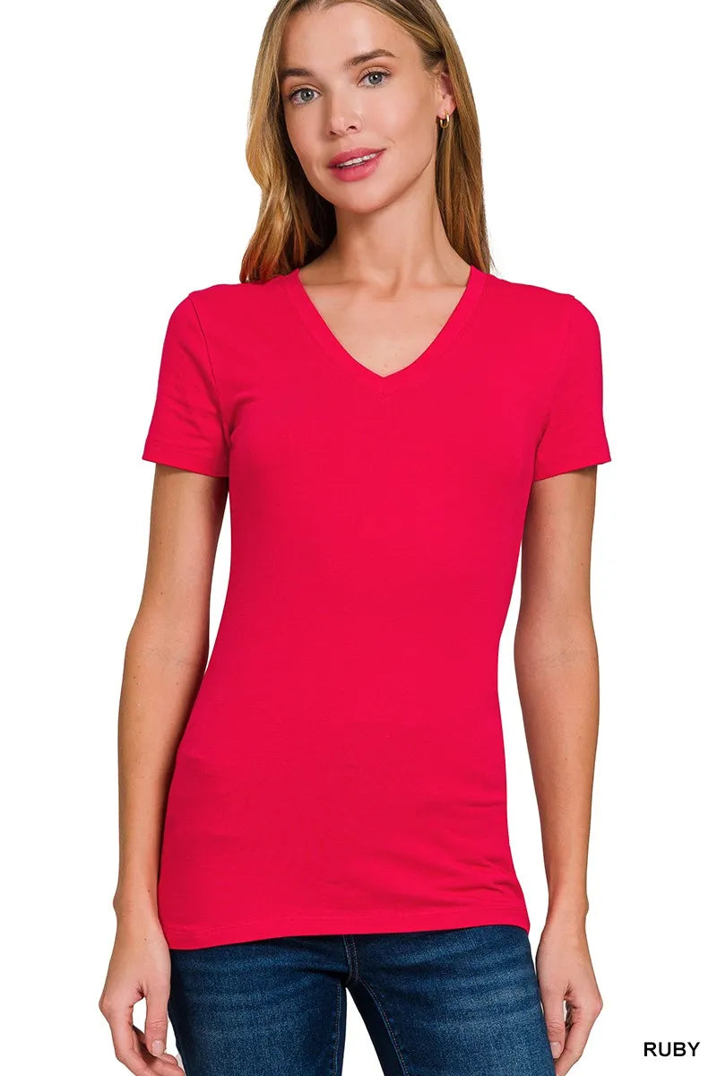 Fashorio RUBY / S Zenana Basic Cotton V-Neck Short Sleeve T-Shirt