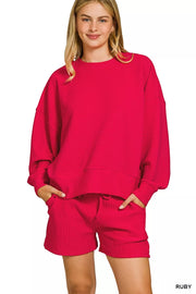 Fashorio RUBY / S Zenana Ribbed Round Neck Pullover and Shorts Set