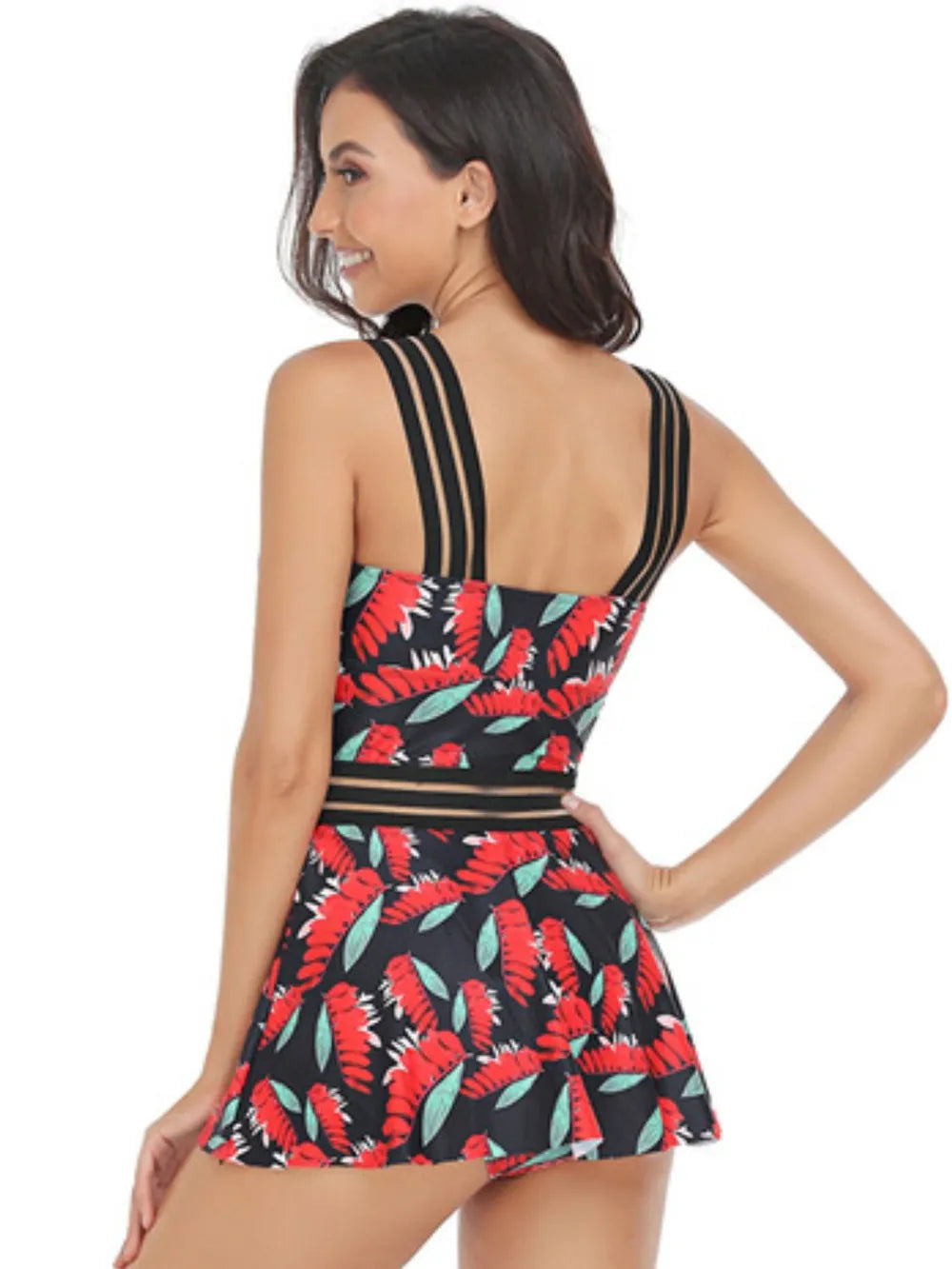 Fashorio Ruched Printed Sweetheart Neck Two-Piece Swim Set