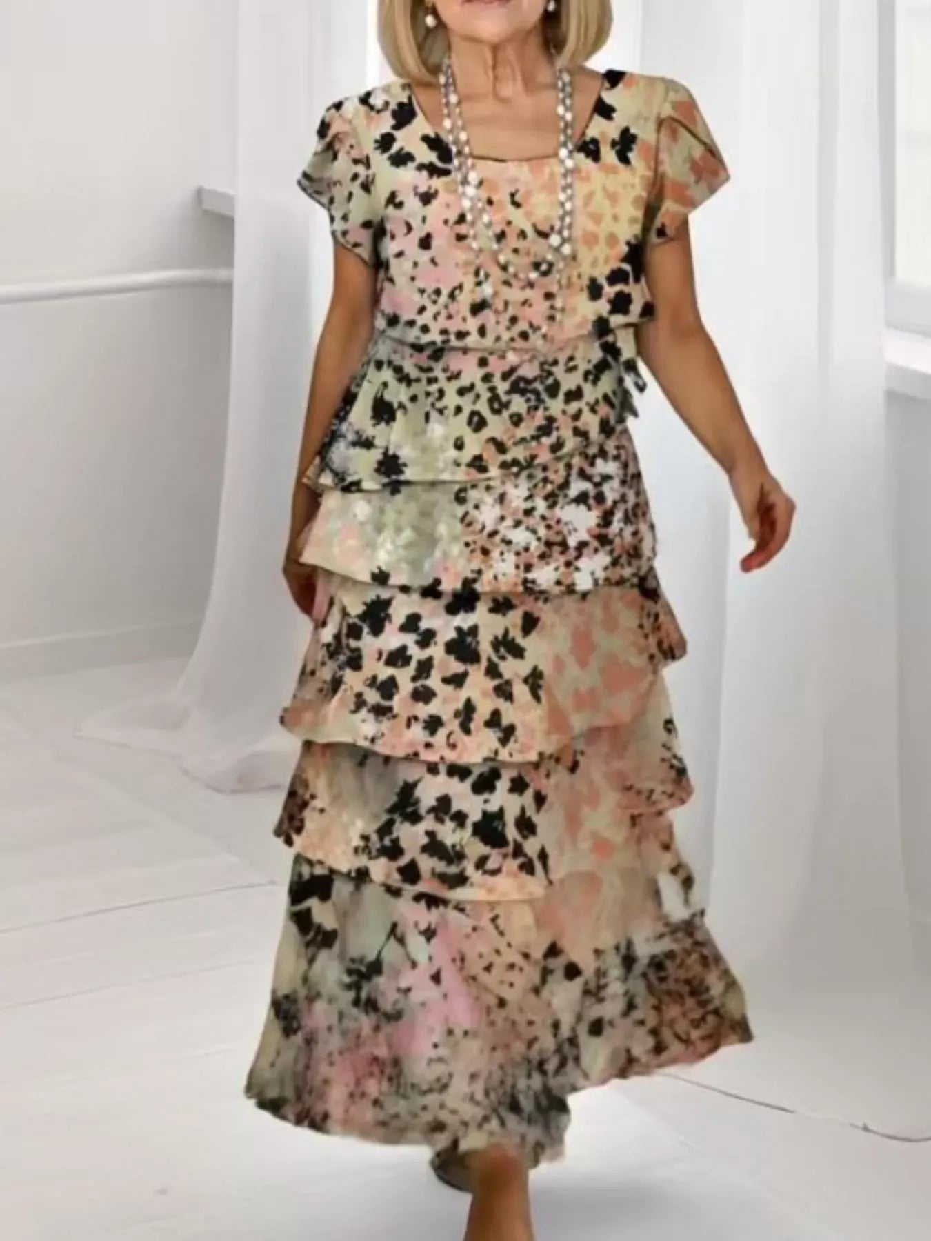 Fashorio Ruffle Layered Printed Maxi Dress