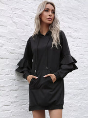 Fashorio Ruffle Long Sleeve Hooded Mini Dress