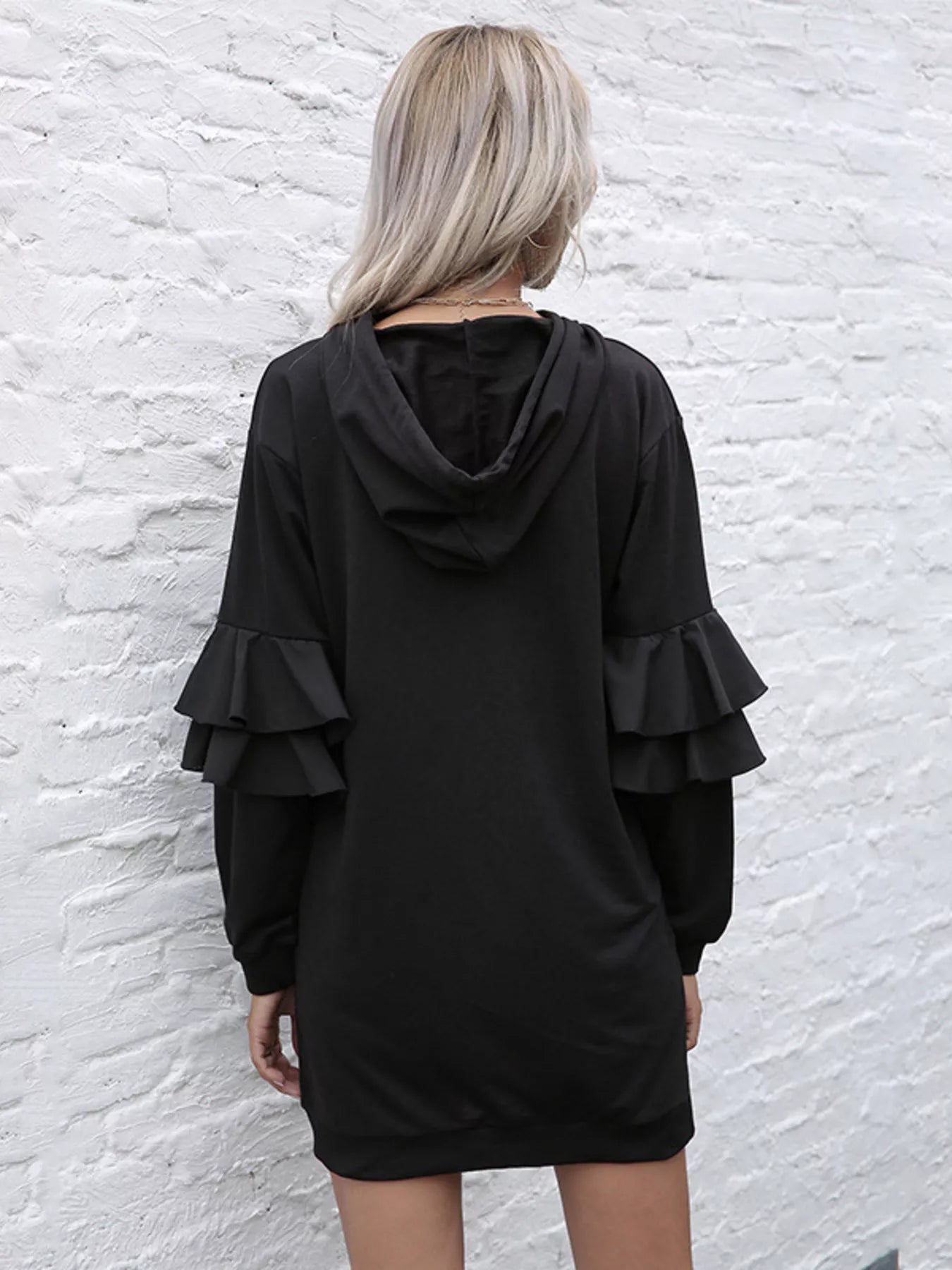 Fashorio Ruffle Long Sleeve Hooded Mini Dress