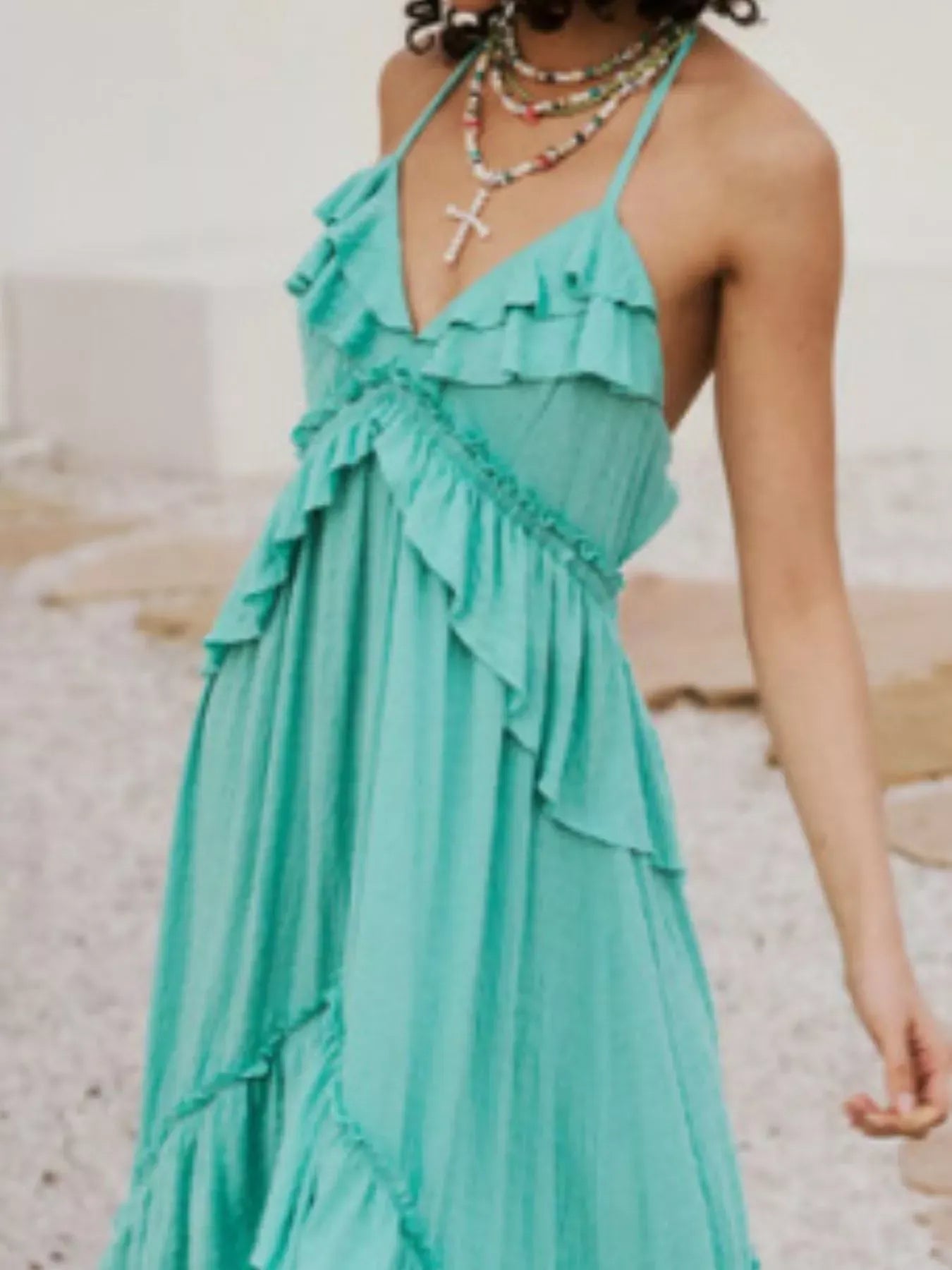 Fashorio Ruffled Halter Neck Maxi Dress