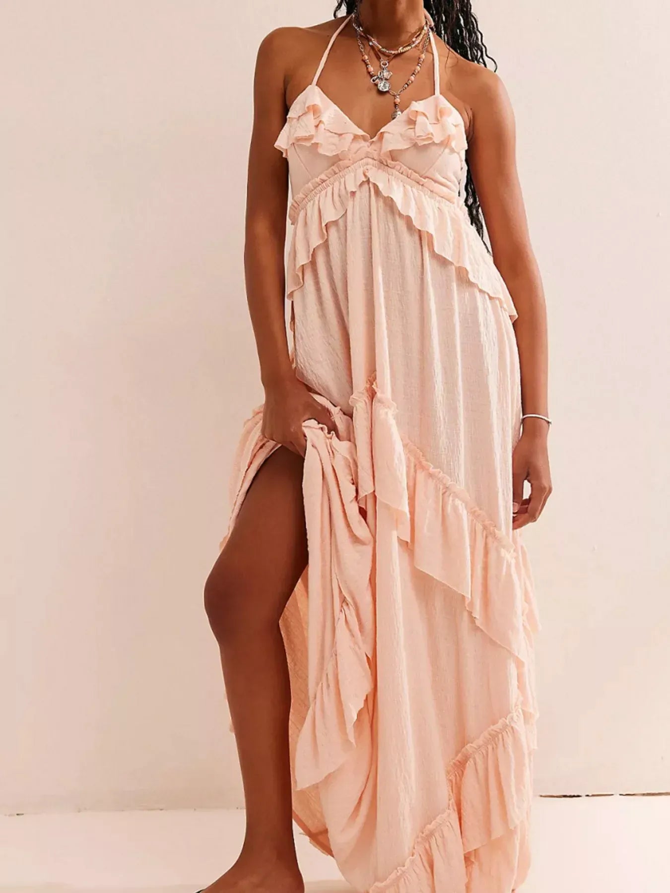 Fashorio Ruffled Halter Neck Maxi Dress