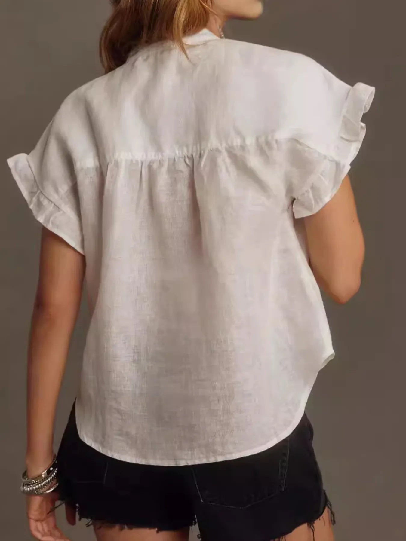 Fashorio Ruffled Short Sleeve Button Up Shirt