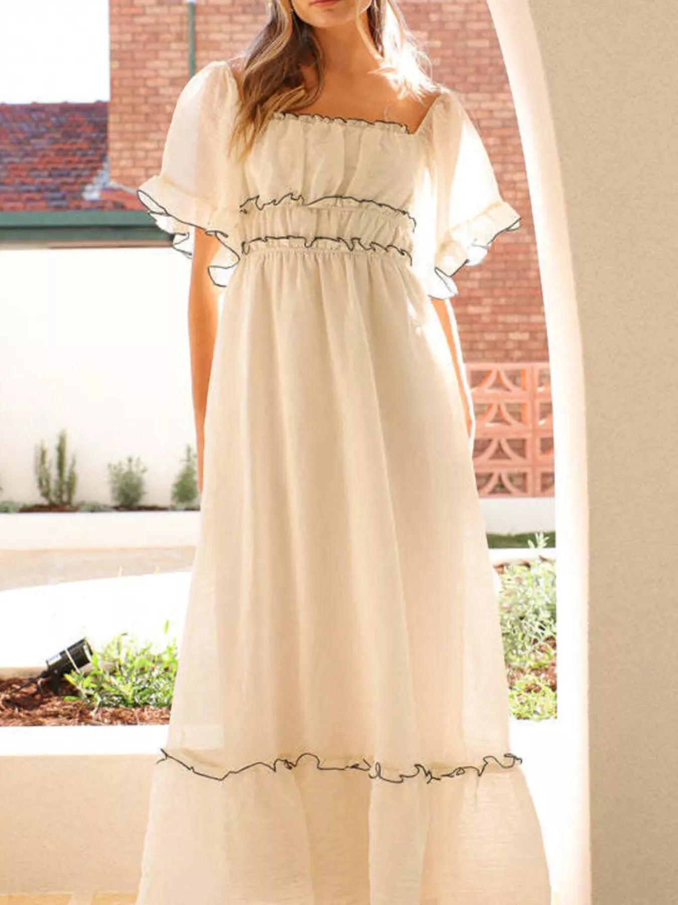 Fashorio Ruffled Short Sleeve Tiered Maxi Dress