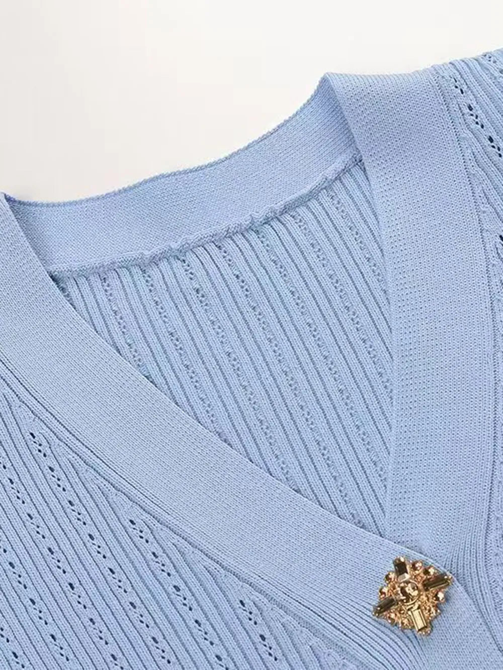 Fashorio Ruffled V-Neck Top and Midi Skirt Sweater Set