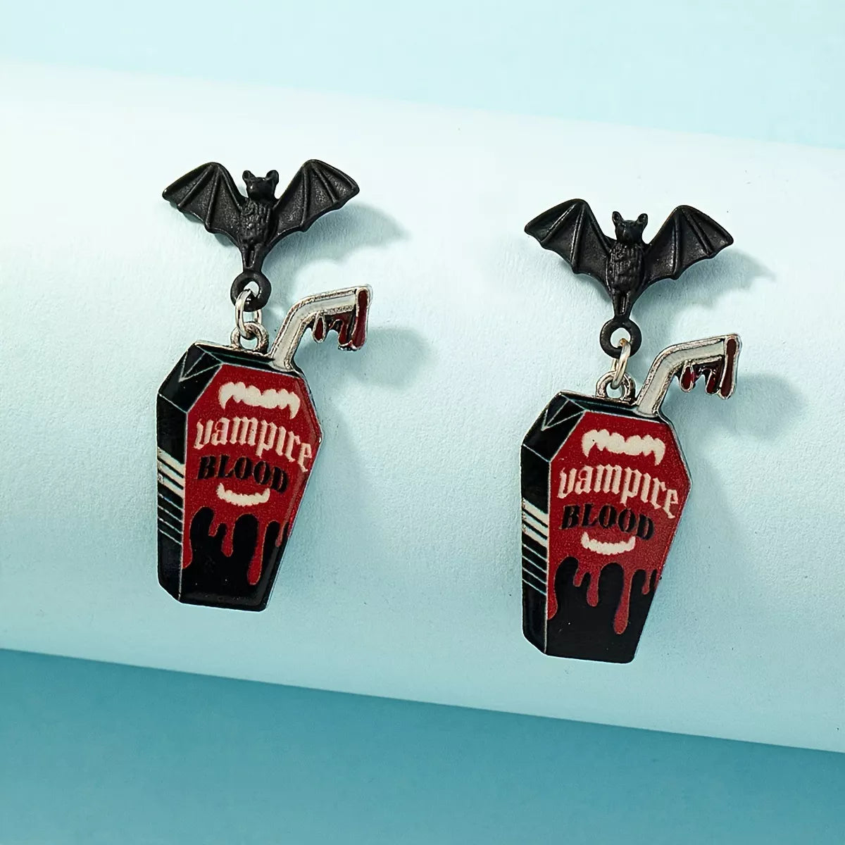 Fashorio Rust / One Size Halloween Gothic Vampire Coffin Bat Wing Drop Earrings