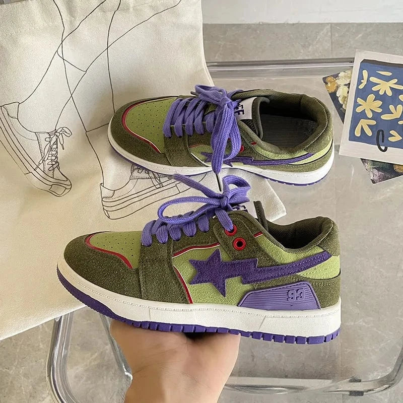 Contrast Star Lace Up Athletic Sneakers Sage - Fashorio